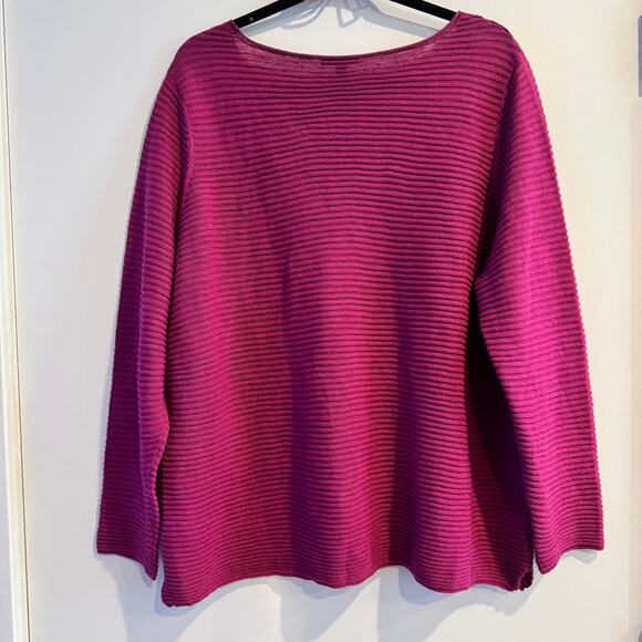 New Eileen Fisher Crew Neck Box-Top Purple Ribbed Knit Linen Long Sleeve Sz L - Picture 9 of 9